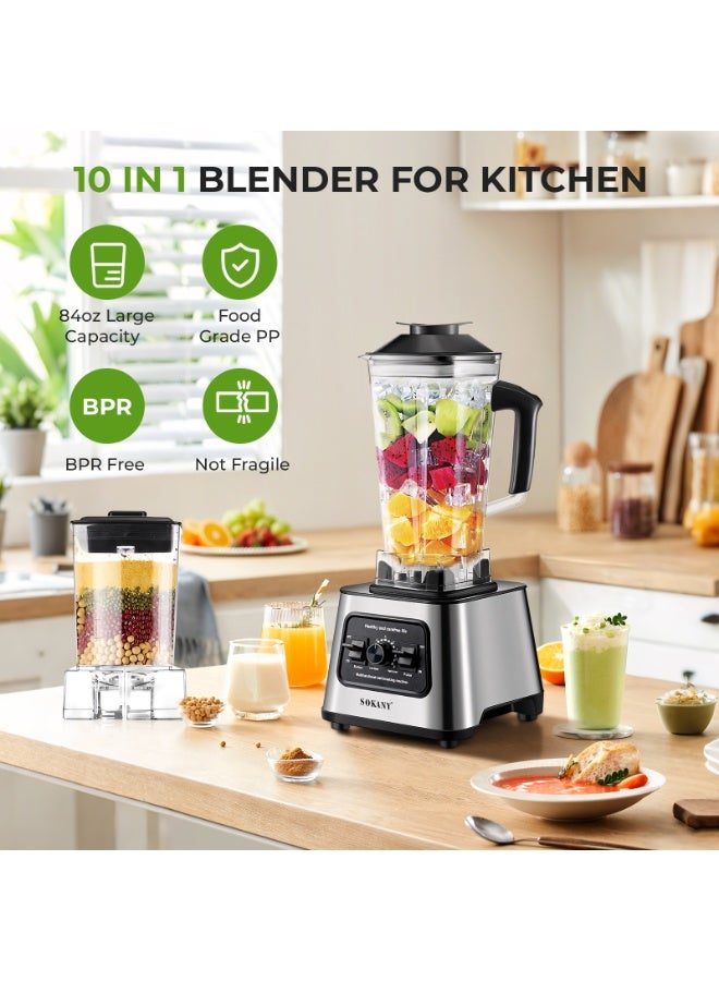 2-In-1 Professional Blender,6000W Multi-Function High Speed 2.5L Adjustable Capacity Stainless Steel Blades Copper Motor Ergonomic Handle Professional Blender 9 Speeds - view 3