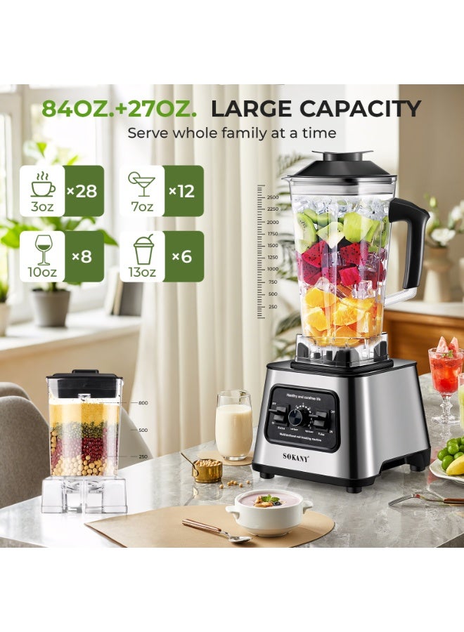 2-In-1 Professional Blender,6000W Multi-Function High Speed 2.5L Adjustable Capacity Stainless Steel Blades Copper Motor Ergonomic Handle Professional Blender 9 Speeds - view 2