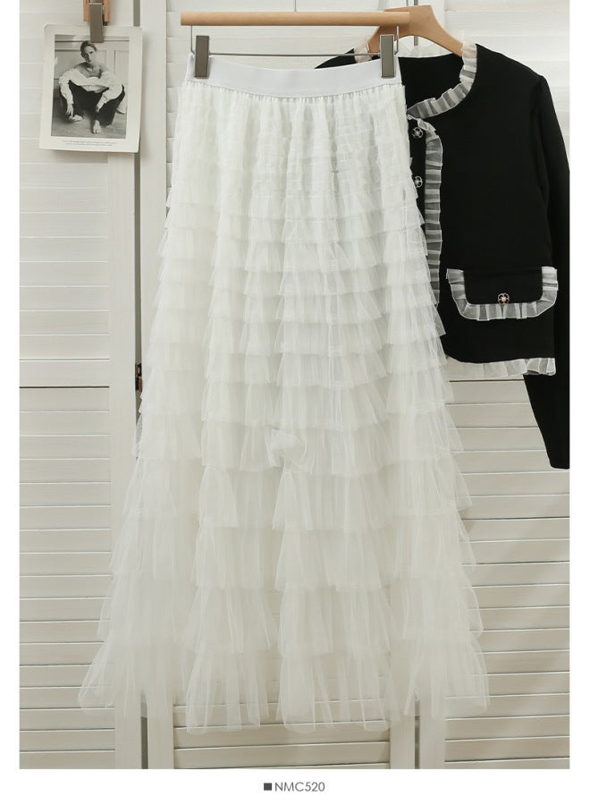 Mesh Lotus Leaf Elegant Puffy Skirt 2024 Spring And Summer New Stitching Slimming Celebrity Dress Slimming Cake Skirt 