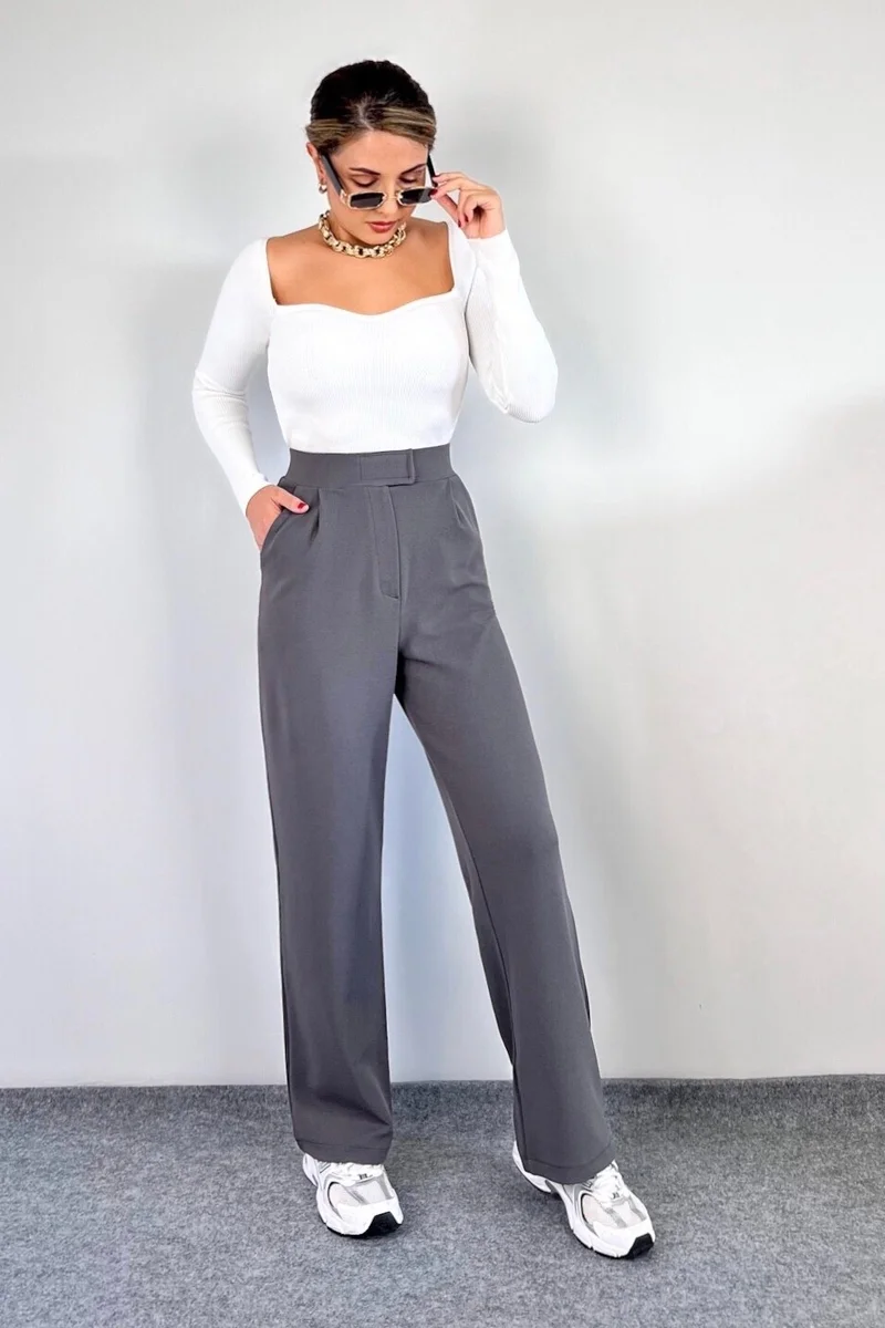Ritnice Line Women's Lycra Velcro Closure Anthracite Palazzo Trousers