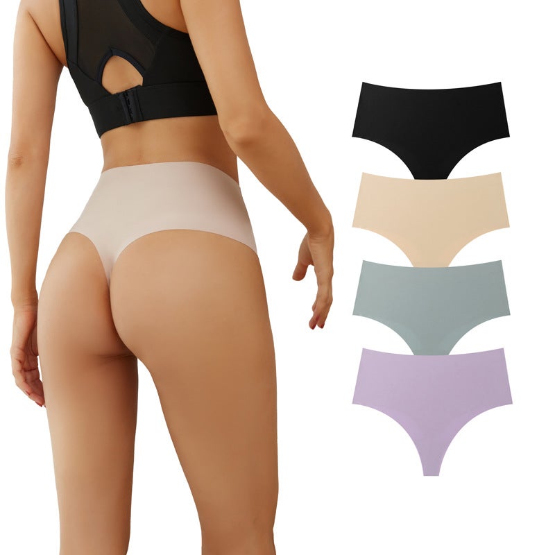 High Waist Thong Breathable Tummy Control Sports Briefs milk apricot - Image 3