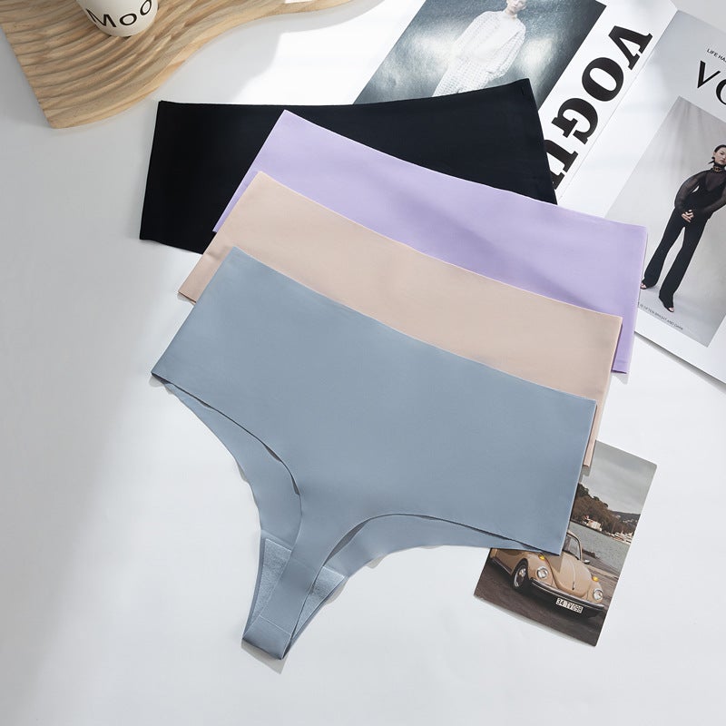 High Waist Thong Breathable Tummy Control Sports Briefs milk apricot - Image 5