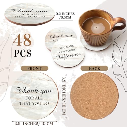 Yaomiao 48 Pcs Thank You Appreciation Coasters Employee Appreciation Gift for Coworker Absorbent Desk Coasters with Cork for Office Water Thank You Cute Cup Mat Gifts for Home Office Desk Staff Team - Image 3