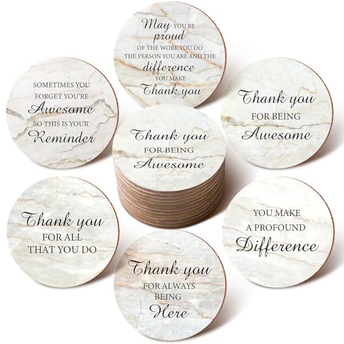 Yaomiao 48 Pcs Thank You Appreciation Coasters Employee Appreciation Gift for Coworker Absorbent Desk Coasters with Cork for Office Water Thank You Cute Cup Mat Gifts for Home Office Desk Staff Team - Image 1