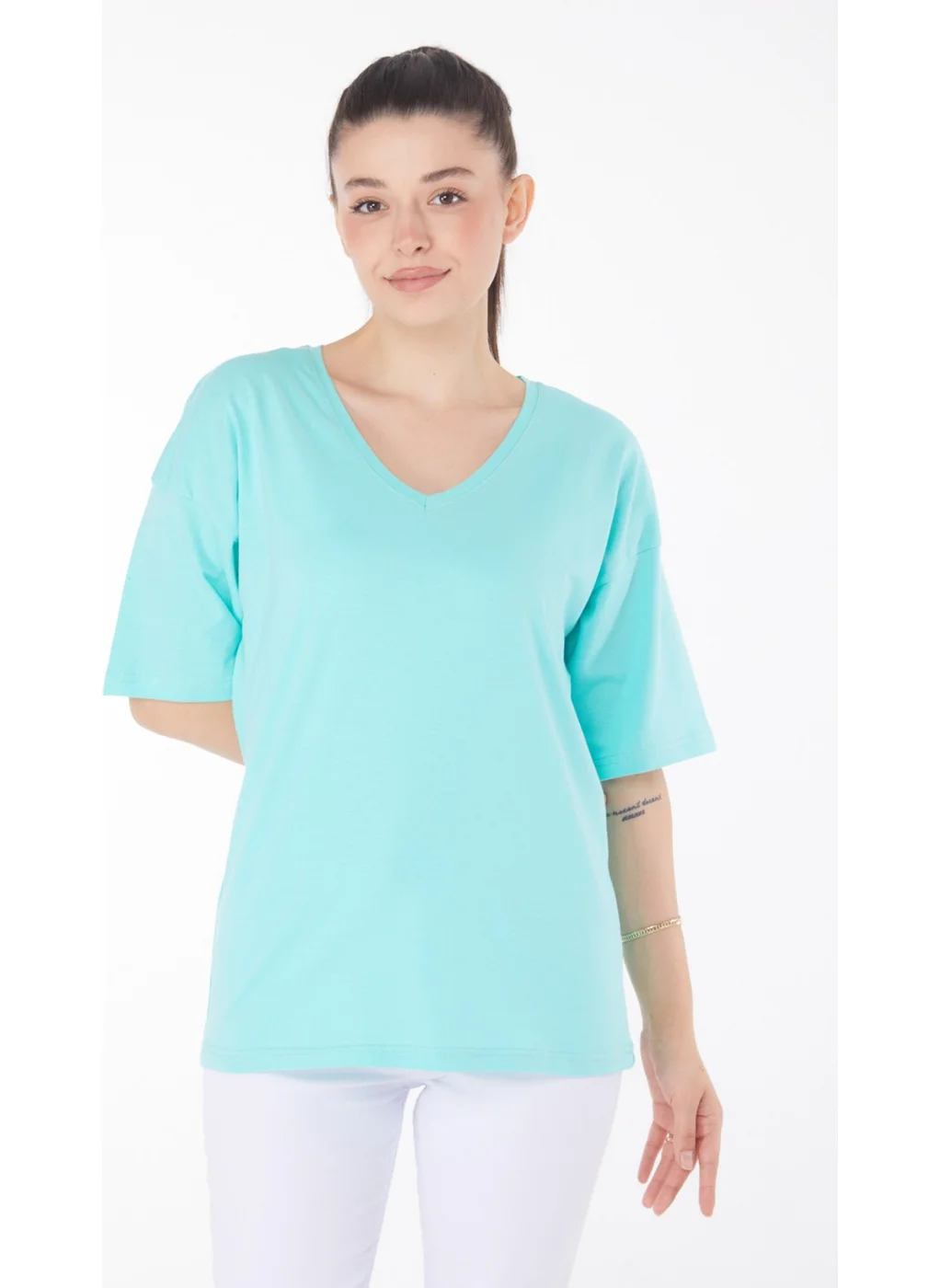 Tofisa Plain Mid Women's Green T-Shirt - 25848