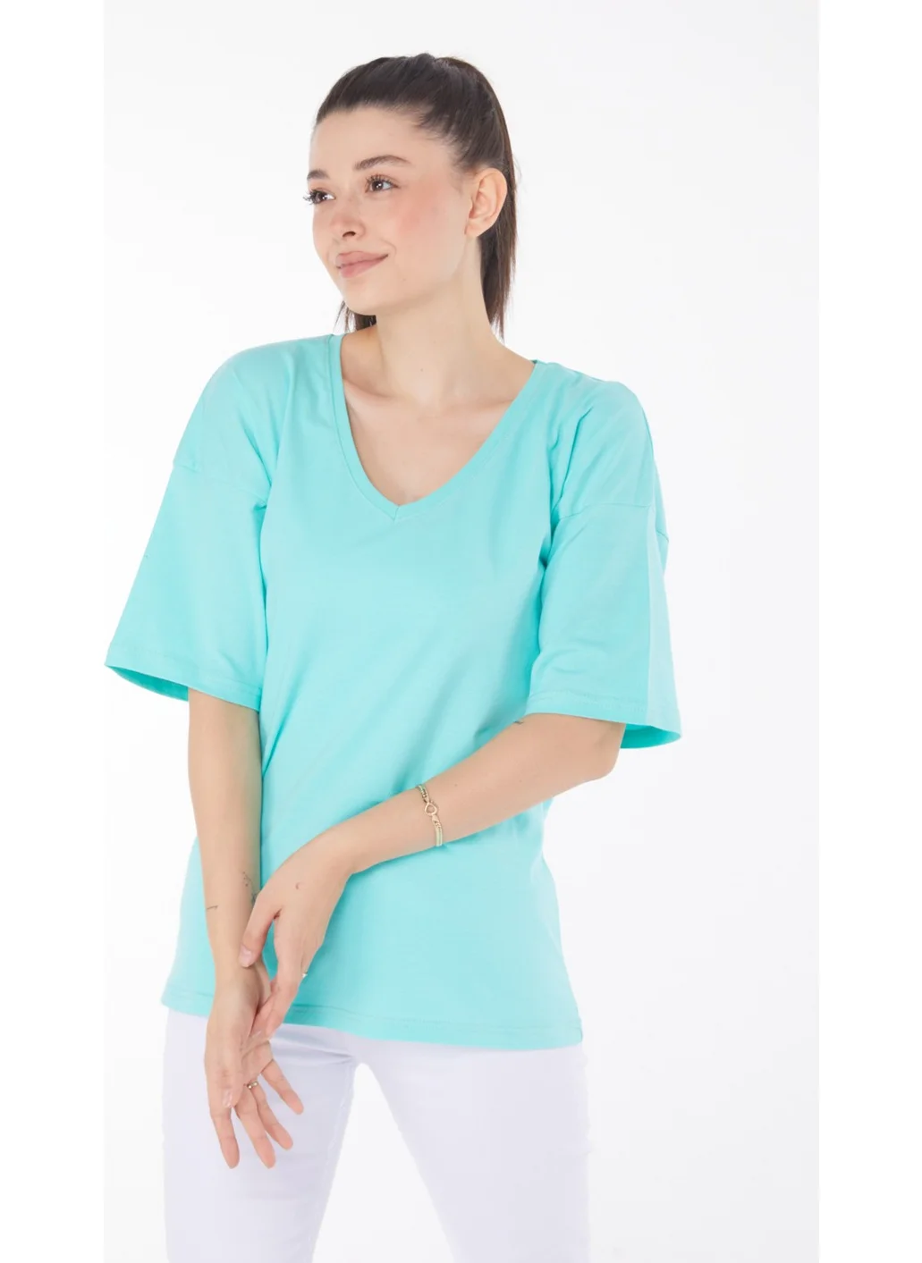 Tofisa Plain Mid Women's Green T-Shirt - 25848