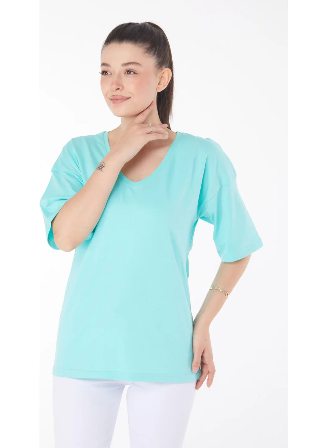 Tofisa Plain Mid Women's Green T-Shirt - 25848