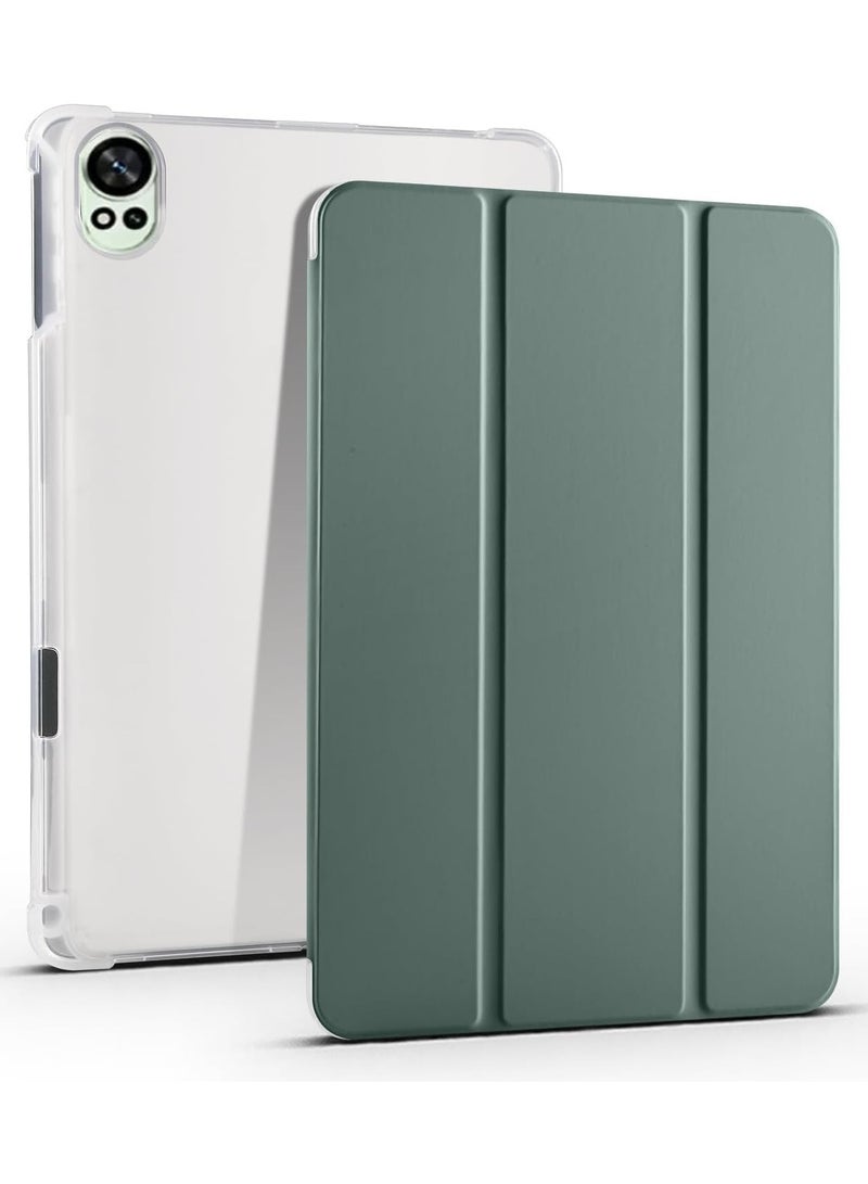 VKL Case Compatible with Huawei MatePad Air (2024) 12.0 inch,Smart Slim Trifold Stand Auto Sleep/Wake Cover with Pencil Holder, Clear Transparent Back Shell (Dark Green)