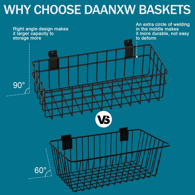 DAANXW 4 Pack Large Size Slatwall Baskets Set, Ventilated Metal Hanging Storage Slat Wall Basket, Mounted Slatwall Accessories for Garage Storage Organizing Display on Slatwall Panels bins (Black) - Image 4