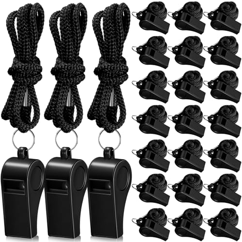 Flutesan 24 Pcs Plastic Whistles Bulk with Lanyard Sports Loud Crisp Sound Whistles for Coach Referees Training Emergency OfficialsBlack - Image 1