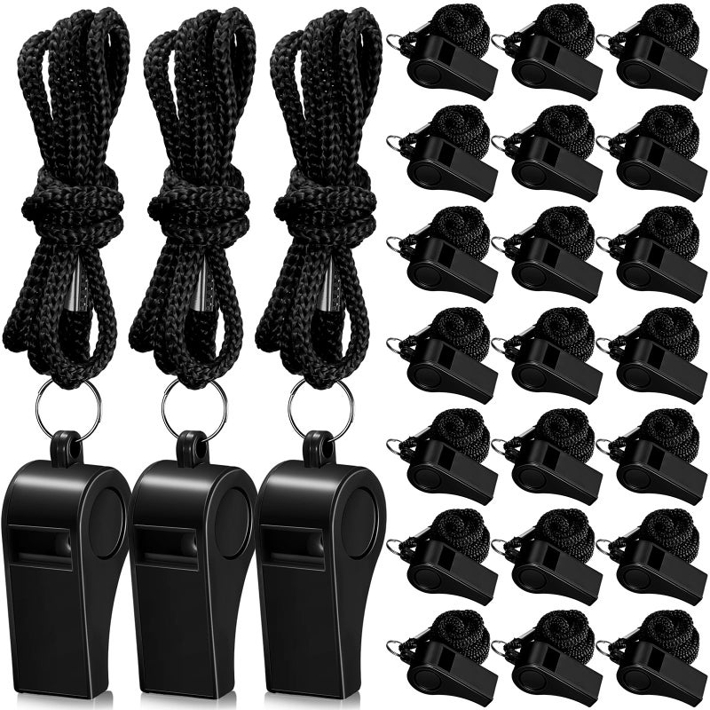 Flutesan 24 Pcs Plastic Whistles Bulk with Lanyard Sports Loud Crisp Sound Whistles for Coach Referees Training Emergency OfficialsBlack - Image 2