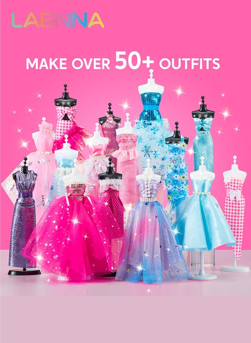 LABNNA 448 قطعة من الحرف الفنية اليدوية مجموعات مصمم الأزياءملابس الدمى وصنع مجموعة الخياطة للأطفال في أعياد ميلاد للفتيات والأطفال - Image 1
