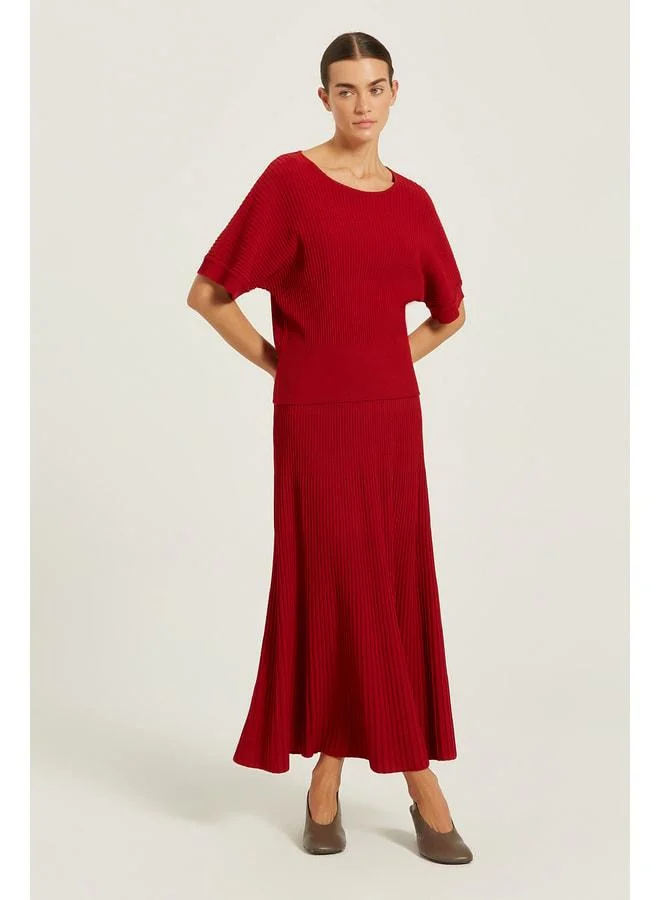 Mısırlı 1951 Burgundy Ruffled Striped Batwing Sleeve Blouse