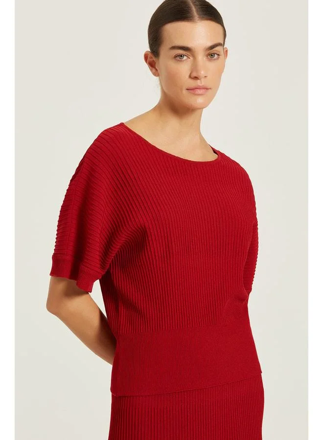 Mısırlı 1951 Burgundy Ruffled Striped Batwing Sleeve Blouse
