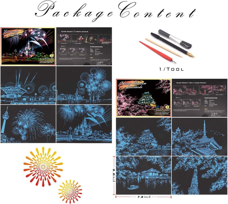 BOTEEN Scratch Rainbow Painting Art Postcards,Scratch & Sketch Art for Kids & Adults,Scratch Painting Creative Gift Engraving Art & Craft Set,Mini Envelope Postcard with 4 Tools,7.9''x5.5''（8 Pack） - Image 2