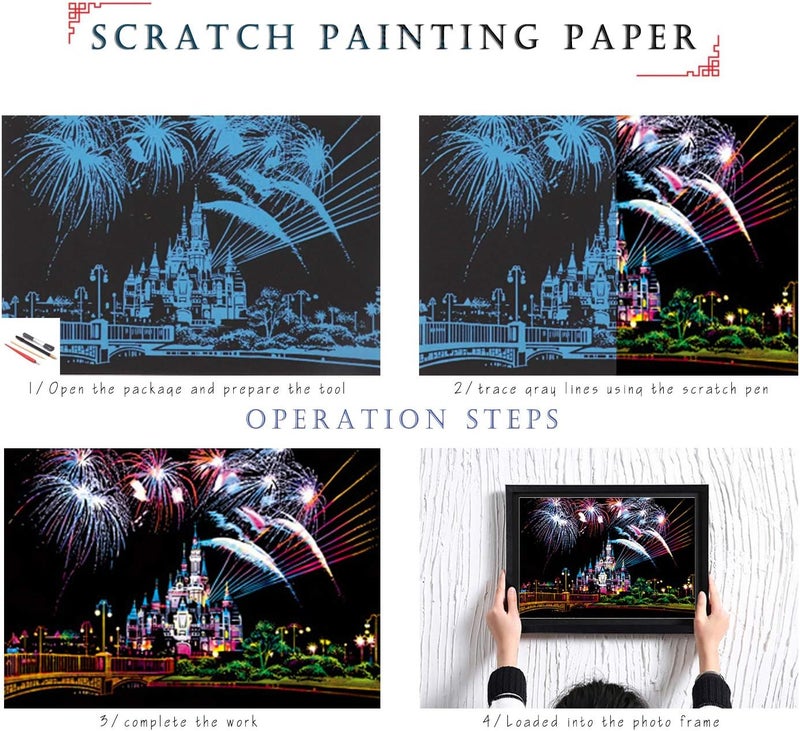 BOTEEN Scratch Rainbow Painting Art Postcards,Scratch & Sketch Art for Kids & Adults,Scratch Painting Creative Gift Engraving Art & Craft Set,Mini Envelope Postcard with 4 Tools,7.9''x5.5''（8 Pack） - Image 3