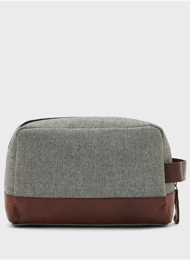 Seventy Five Genuine Leather And Canvas Toiletry Bag