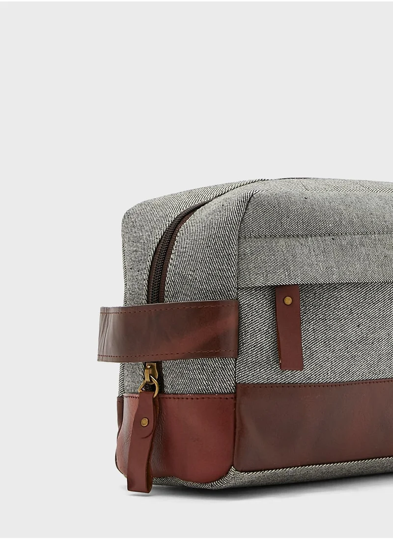 Seventy Five Genuine Leather And Canvas Toiletry Bag
