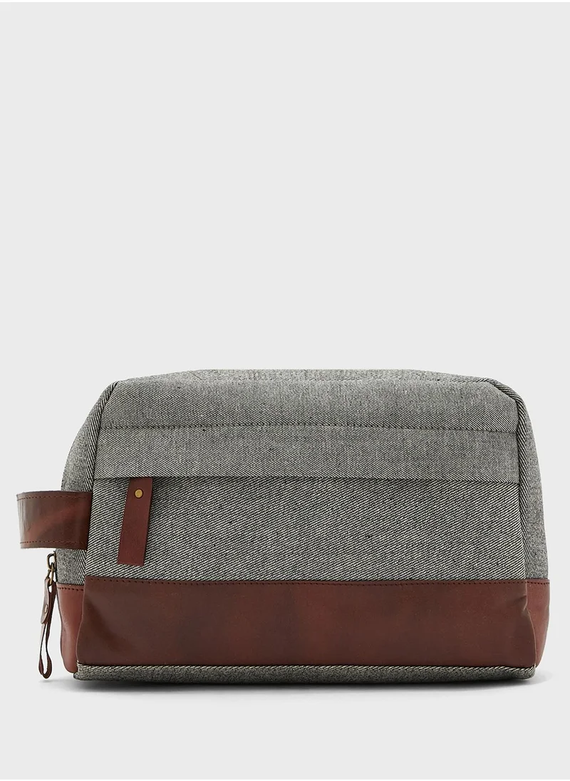 Seventy Five Genuine Leather And Canvas Toiletry Bag