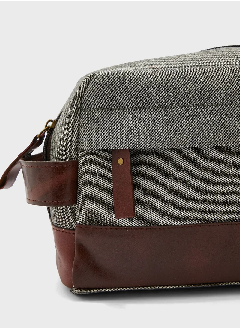 Seventy Five Genuine Leather And Canvas Toiletry Bag