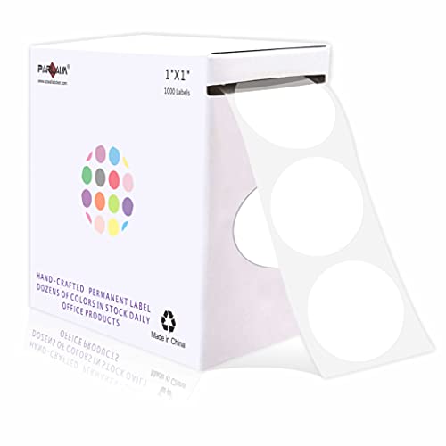 PARLAIM 1 Inch Round Permanent Adhesive Color-Code Dot Stickers, 1000 Stickers Roll Dispenser Box White Circle Labels - Image 1