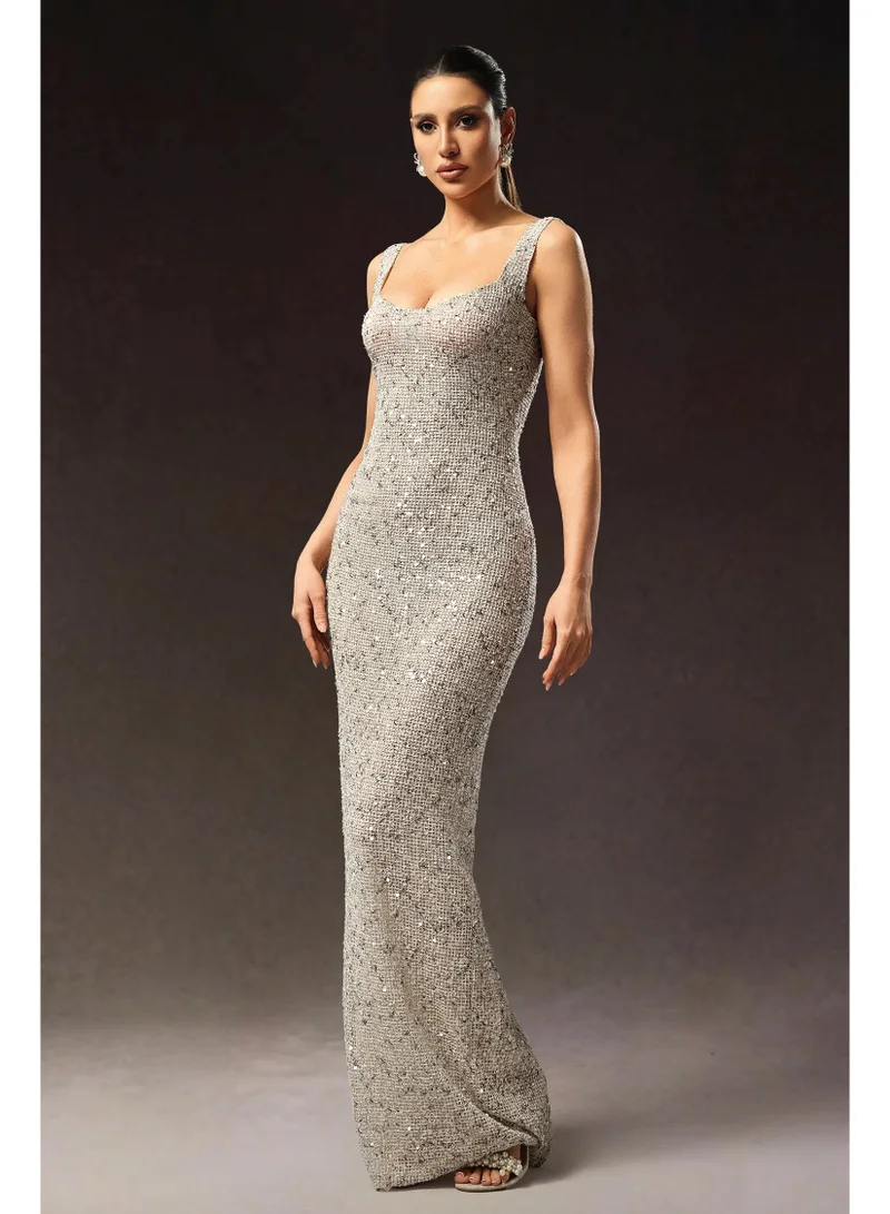 Radmila Sleeveless Sequins Fish Tail Maxi Dress