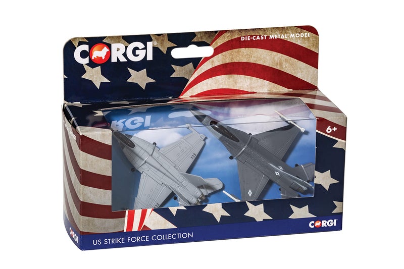 Corgi Diecast US Strike Force F18 and F16 Collection Fit The Box Scale Display Model Aircrafts CS90684 Gray - Image 2