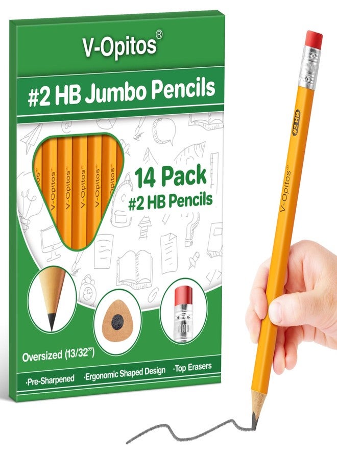 V-Opitos 14 Pack Jumbo #2 HB Pencils for Kids, Triangle Shape Pre-sharpened Wood-Cased Pencil with Top Eraser, Toddler First Pencils, Ideal Home, Kindergartens, School Classroom Supplies - Image 1