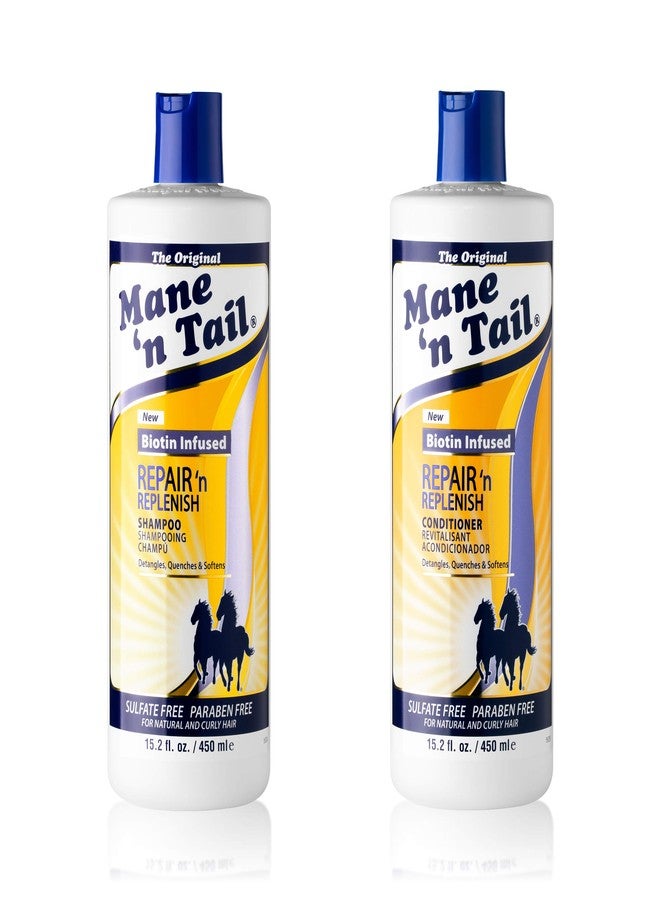 Mane 'n Tail Mane ’n Tail Repair ’n Replenish Sulfate-Free Shampoo & Conditioner (15.2 oz Each) - Gentle Cleansing & Nourishing System for Curly & Natural Hair - Image 1