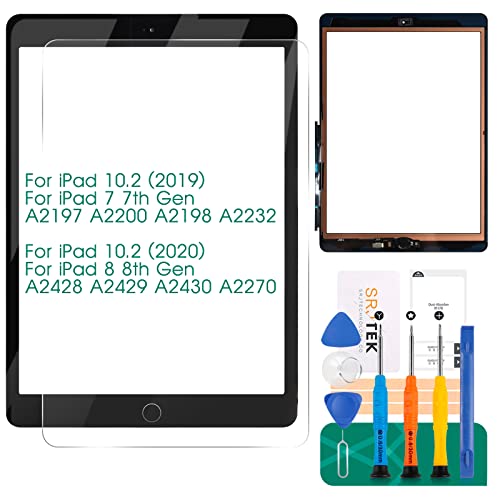 SRJTEK for iPad 7 7th Gen Touch Screen for iPad 8 8th Gen Screen Replacement for iPad 10.2 2019 Digitizer A2197 A2200 A2198 A2232 10.2 2020 A2428 A2429 A2270 A2430 (with Home Button) (Black) - Image 1