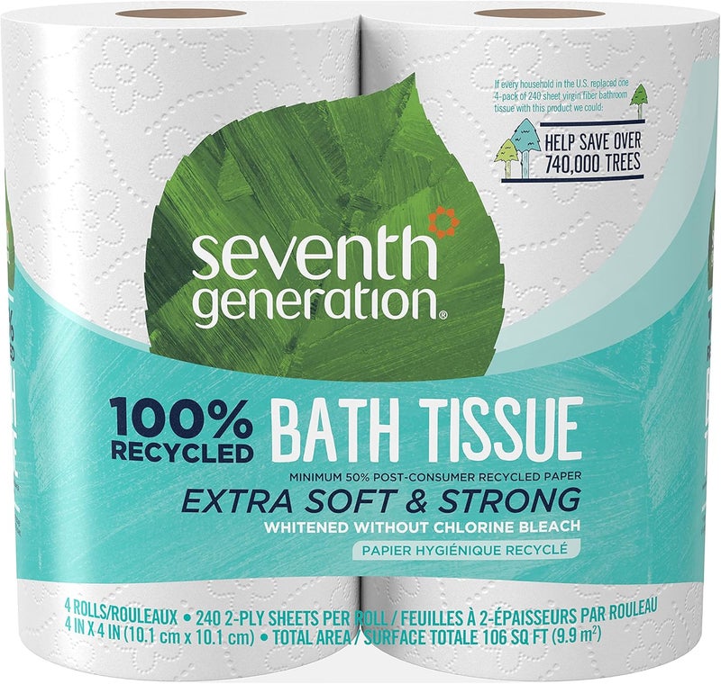 Seventh Generation 100% Recycled Bath Tissue, Extra Soft & Strong, 2-Ply, 240 Sheets per Roll, 4 Count (Pack of 12) - Image 1