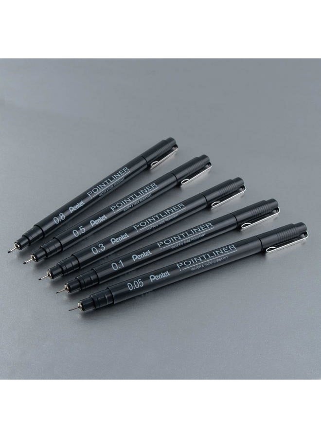 Pentel Arts Pointliner Drawing Pen, 5-Pack, Assorted Sizes, Black Ink (S20PBP5A) - Image 4