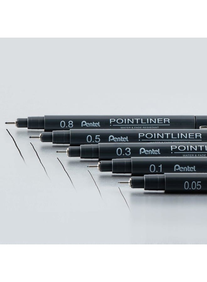 Pentel Arts Pointliner Drawing Pen, 5-Pack, Assorted Sizes, Black Ink (S20PBP5A) - Image 3