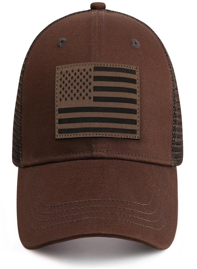 MixYoke American Flag Trucker Hat - Snapback Hats for Men Women Baseball Cap - Breathable Mesh & Adjustable Fit for Casual Wear-Coffee - Image 1