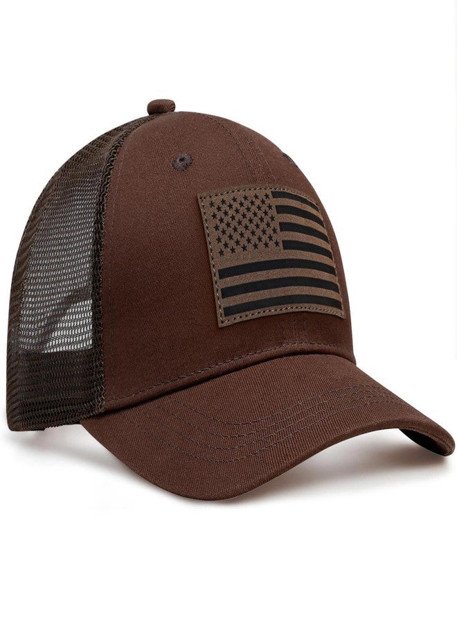 MixYoke American Flag Trucker Hat - Snapback Hats for Men Women Baseball Cap - Breathable Mesh & Adjustable Fit for Casual Wear-Coffee - Image 3
