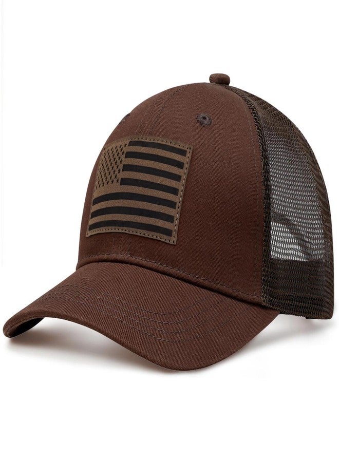 MixYoke American Flag Trucker Hat - Snapback Hats for Men Women Baseball Cap - Breathable Mesh & Adjustable Fit for Casual Wear-Coffee - Image 2