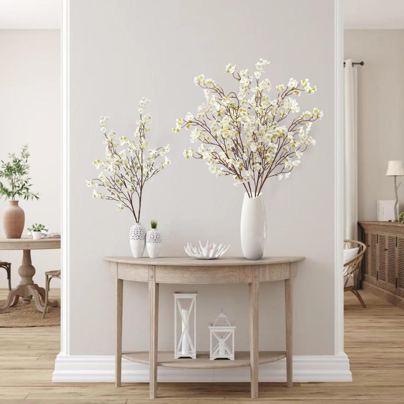 Sggvecsy Artificial Cherry Blossom Flowers 4 Pcs Faux Cherry Blossom Stems Faux Silk Cherry Blossom Branches 41â€™â€™ Fake Flowers Long Stems for Vase Arrangements Home Wedding Table Decor (White) - Image 4