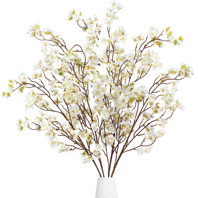 Sggvecsy Artificial Cherry Blossom Flowers 4 Pcs Faux Cherry Blossom Stems Faux Silk Cherry Blossom Branches 41â€™â€™ Fake Flowers Long Stems for Vase Arrangements Home Wedding Table Decor (White) - Image 1