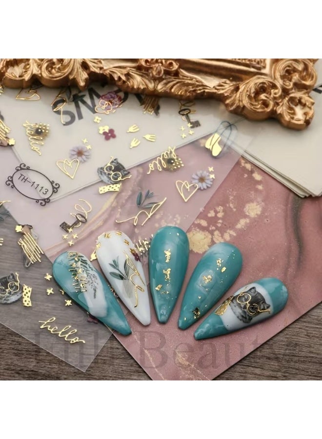 Goolsky 3D Golden Wave Nail Sticker, Self Adhesive Blue Marble Geometric Abstract Flower Nail Art Decals, Nail Supplies For Nail Art Easter - Image 2