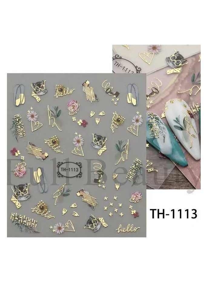 Goolsky 3D Golden Wave Nail Sticker, Self Adhesive Blue Marble Geometric Abstract Flower Nail Art Decals, Nail Supplies For Nail Art Easter - Image 1