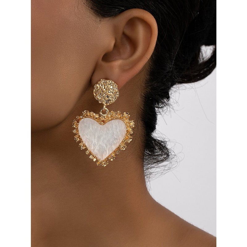 Rhinestone Detail Heart Drop Earrings Valentines - Image 1