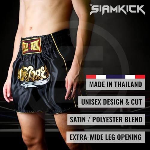 SIAMKICK Classic Muay Thai Shorts for Men Women Boxing Kickboxing High Grade MMA Fight Clothing Training Workout Trunks (L, Black Dragon V2) - Image 2