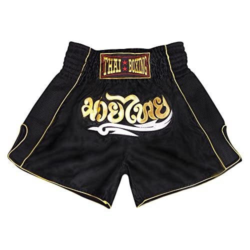 SIAMKICK Classic Muay Thai Shorts for Men Women Boxing Kickboxing High Grade MMA Fight Clothing Training Workout Trunks (L, Black Dragon V2) - Image 1