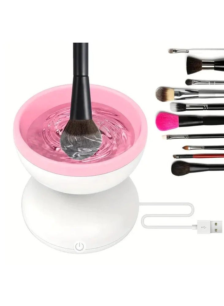 HAOHAN Alyfini MBC-01 Electric Makeup Brush Cleaner Machine – USB Rechargeable, Fits All Brush Sizes – Portable Automatic Makeup Brush Washer & Dryer (Pink White) - Image 1