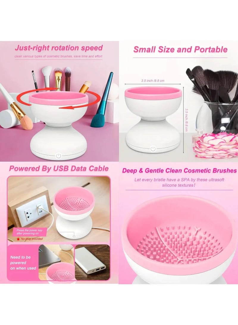 HAOHAN Alyfini MBC-01 Electric Makeup Brush Cleaner Machine – USB Rechargeable, Fits All Brush Sizes – Portable Automatic Makeup Brush Washer & Dryer (Pink White) - Image 2