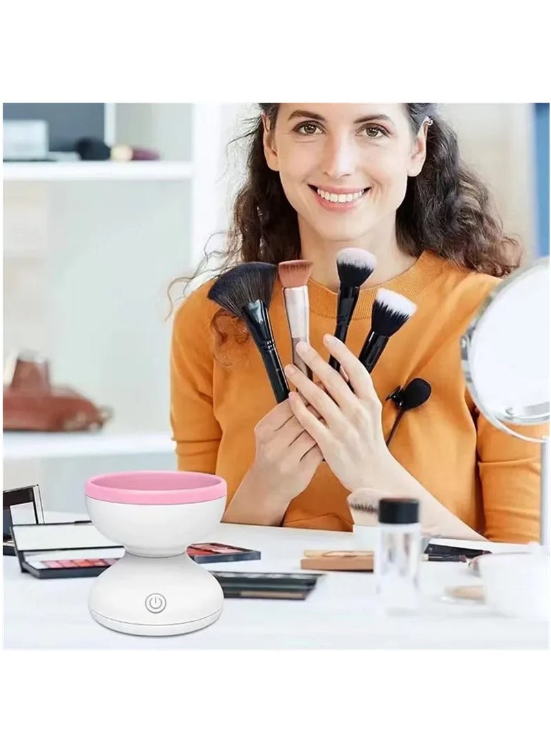 HAOHAN Alyfini MBC-01 Electric Makeup Brush Cleaner Machine – USB Rechargeable, Fits All Brush Sizes – Portable Automatic Makeup Brush Washer & Dryer (Pink White) - Image 3