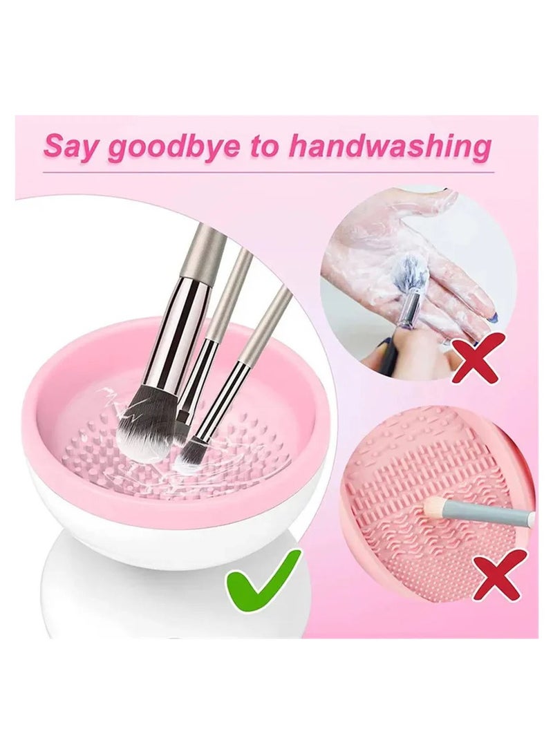 HAOHAN Alyfini MBC-01 Electric Makeup Brush Cleaner Machine – USB Rechargeable, Fits All Brush Sizes – Portable Automatic Makeup Brush Washer & Dryer (Pink White) - Image 4