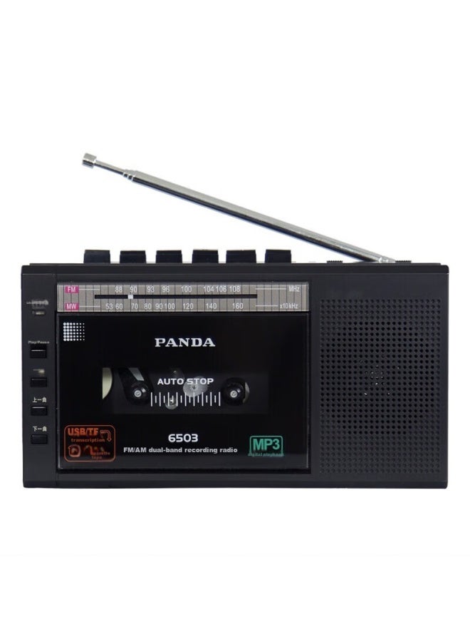 Panda مسجل كاسيت محمول باندا 6503، مشغل مدمج لكبار السن، متوافق مع فلاش USB وبطاقة الذاكرة، مشغل صغير للتسجيل، تعلم اللغة الإنجليزية لكبار السن، للاستخدام المنزلي، أسود - Image 1