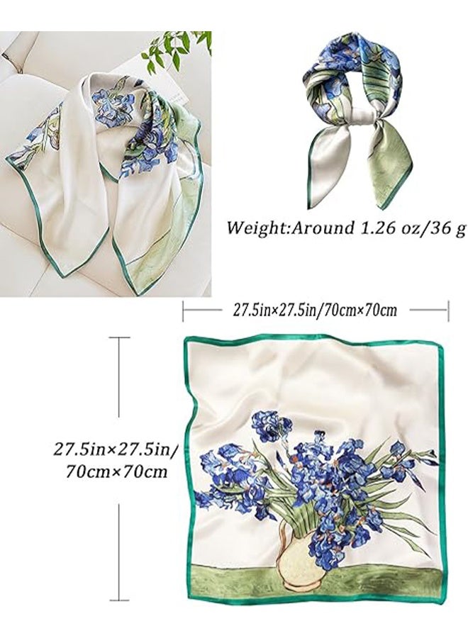 واي جيه وشاح ساحة حريرية للنساء، وشاح رقبة لامع خفيف الوزن، وغطاء رأس مطبوع للزهور، غلاف شعر باندانا، وغطاء رأس حريري ناعم مقلد، وغطاء رأس حريري للملابس الأنيقة، وحماية الشمس وزخرفة الموضة، 70×70 سم - Image 3