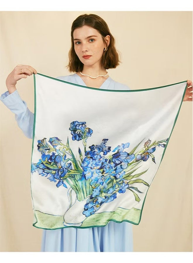 واي جيه وشاح ساحة حريرية للنساء، وشاح رقبة لامع خفيف الوزن، وغطاء رأس مطبوع للزهور، غلاف شعر باندانا، وغطاء رأس حريري ناعم مقلد، وغطاء رأس حريري للملابس الأنيقة، وحماية الشمس وزخرفة الموضة، 70×70 سم - Image 5